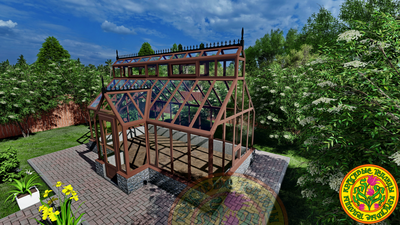 Базовая комплектация теплицы в английском стиле с холлом из стекала и алюминия ЙОРКШИР КАНТРИ ХОЛЛ 6000 х 3000 мм