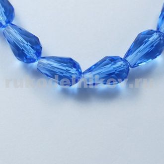 бусина стеклянная граненая "Слезинка" 11х8 мм, цвет-светло-синий, 10 шт/уп