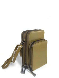 (АРТИКУЛ: 10140/4) СУМКА ЖЕНСКАЯ МАЛЕНЬКАЯ, НАТУРАЛЬНАЯ КОЖА С ГЛЯНЦЕМ,  СВЕТЛО-ЗЕЛЕНАЯ "ОЛИВКОВАЯ", ТРИ ОТДЕЛЕНИЯ, С РЕМЕШКОМ ЧЕРЕЗ ПЛЕЧО