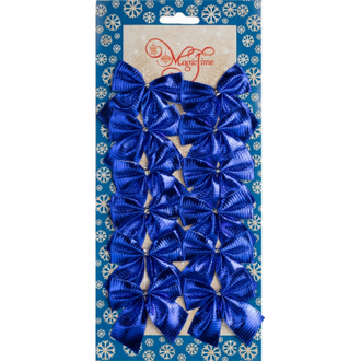 Бант новогодний Синий шелк набор из 12 шт, 5х5см 76242
