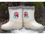 Детские валенки-самовалки белые с вышивкой &quot;Снеговик&quot;