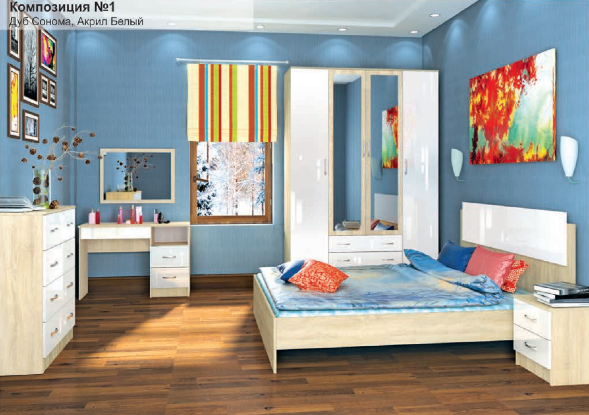 кровать, тумба, шкаф, комод