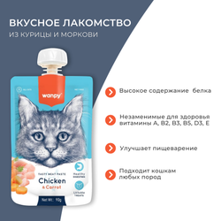 Wanpy Cat (Ванпи кэт) Лакомство для кошек Мясной мусс из курицы и моркови, 90 г
