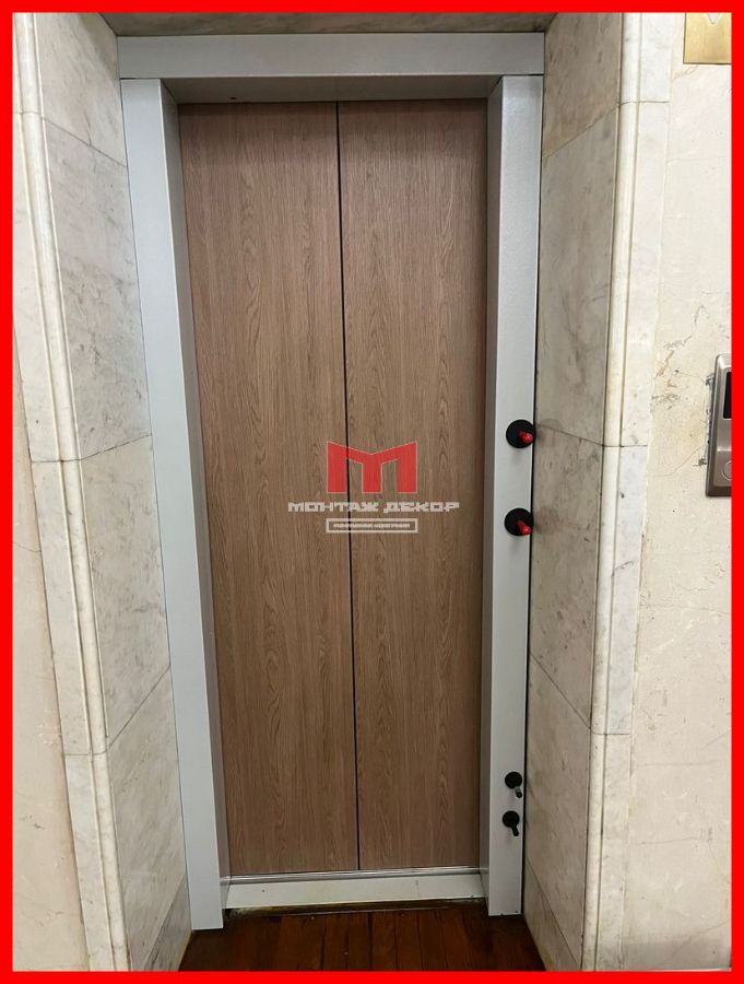 Оклейка створок лифта текстурной плёнкой