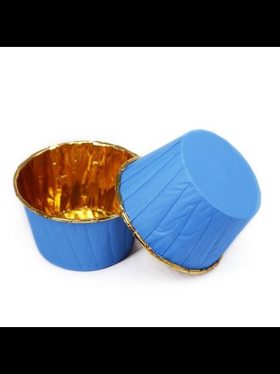 Форма бумажная/капсула для капкейков (50 шт., голубые/золото), 50*40мм