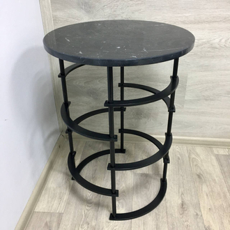 Журнальный столик из мрамора Negro Marquina (450х450х600 мм, цвет подстолья черный)
