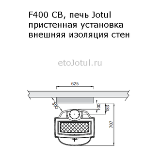 Установка печи Jotul F400 SE IVE к стене, какие отступы с изоляцией стен