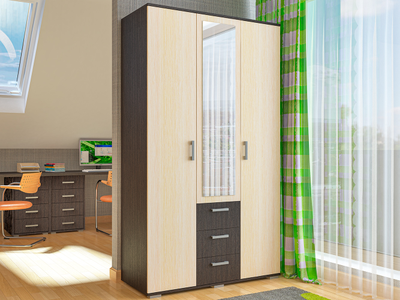 Шон-12 Шкаф распашной с зеркалом 2100х1200х540 Венге/Дуб молочный