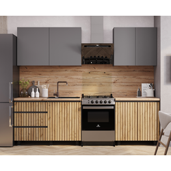 Кухня Шерлок 2,0м (лдсп) (1200, 800) (Графит/Крафт), Столешница кусочками 1200; 800 мм, толщина 38 мм, цвет дуб кера