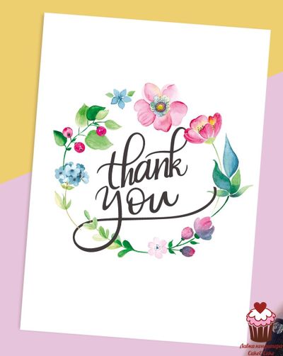 Мини-открытка "Thank you" белая, 10,5х7,5 см