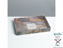 Коробка для кондитерских изделий с PVC крышкой «Мрамор», 22 × 15 × 3 см