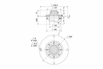 Кровельная воронка с листвоуловителем ТП-01.100/6-Э