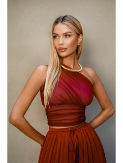 Топ с драпировкой на одно плечо (бордовый)