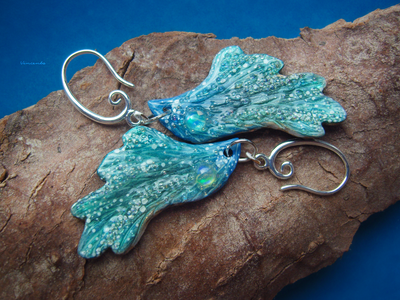 "Крылышки Лазурной Аквафеи", серьги с радужными опалами