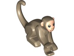 Monkey with Molded Light Nougat Face and Ears, Printed Black Eyes, Nostrils, and Mouth Pattern, Dark Tan (77864pb01 / 6343797)