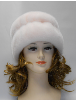 Шапка женская норковая Юбочка комбинированная зимняя натуральный мех жемчуг фламинго,  арт. Ц-0213