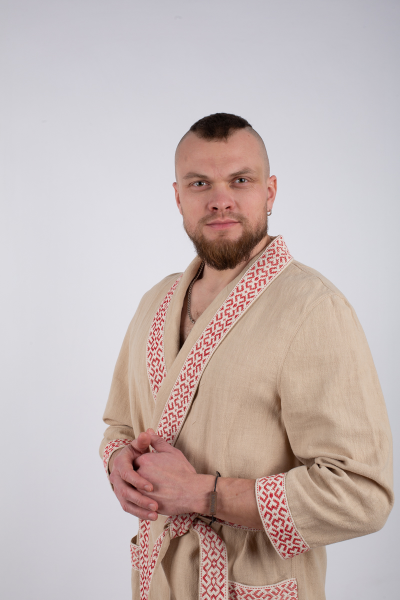 Халат для бани и дома из крапивы "Легкий пар" синий 60