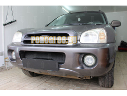 Защита радиатора Hyundai Santa Fe 2000-2006 (2 части) black верх