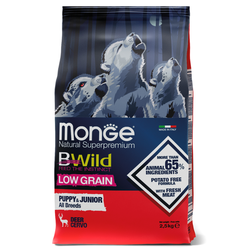 Monge Dog BWild Low Grain Puppy & Junior (Монж) низкозерновой корм для щенков всех пород, из мяса оленя 2,5 кг