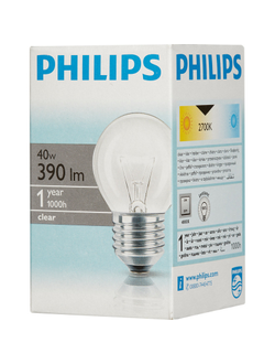 Электрическая лампа Philips шарик/прозрачная 40W E27 CL/P45 (10/100)