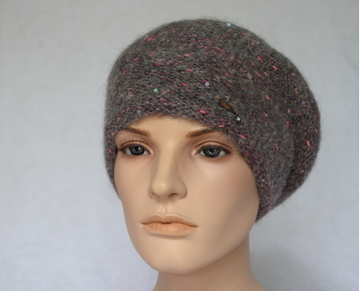 Итальянский вязаный берет меланжевый с пайетками Визио зима 2022 фото