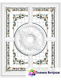 Пленка самоклеющая на потолок , розы витражная пленка, пленочный витраж с классическим рисунком