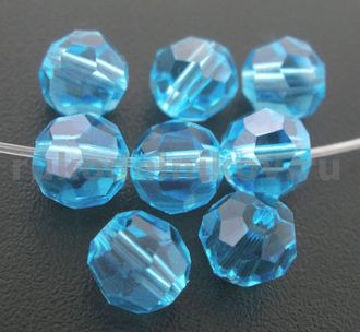 бусина стеклянная граненая круглая 6 мм, цвет-голубой, 10 шт/уп