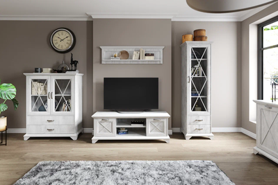 Пенал-витрина Лорена 1д 2ящ, бетон пайн белый