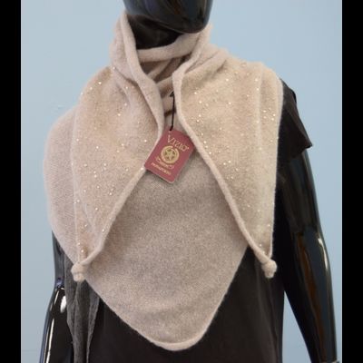 Кремовый шарф платок женский с пайетками Италия Vizio 6943 ST ORO / Tresor