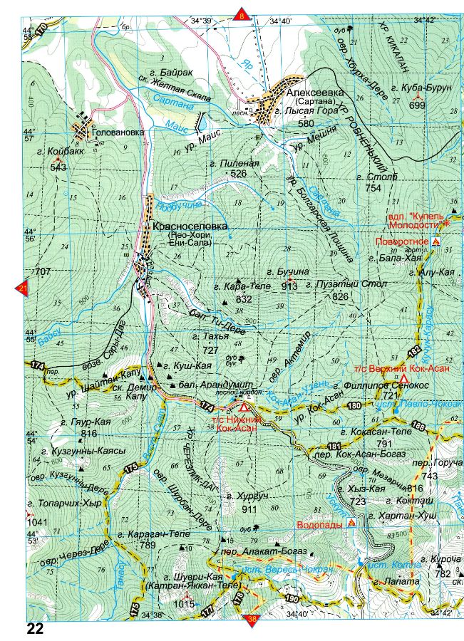 Топографическая карта Крыма туристическая подробная