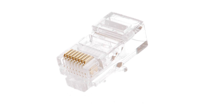 Коннектор NETLAN RJ45/8P8C под витую пару, Кат.5e (Класс D), 100МГц, покрытие 3мкд, универсальные ножи, для проводников 0,47-0,51мм, неэкранированный, уп-ка 100шт.