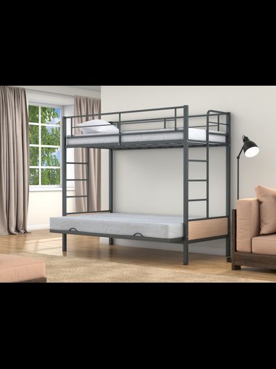 Двухъярусная кровать-диван Дакар 1 Серый (вставки Дуб молочный)