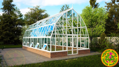 Базовая комплектация теплицы из стекла и алюминия “Леонардо XL” размером 5000 х 10000 мм