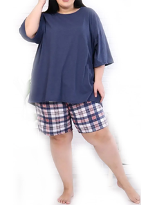 Женская пижама  с шортами большого размера  арт. 15213-5529 (цвет синий) Размеры 66-80