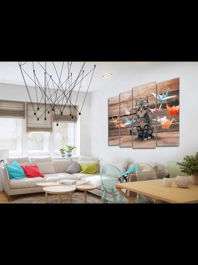 Модульная картина "Грустный котик и оригами"