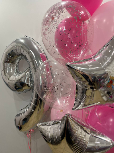 Набор шаров цифра и фонтан в розовом