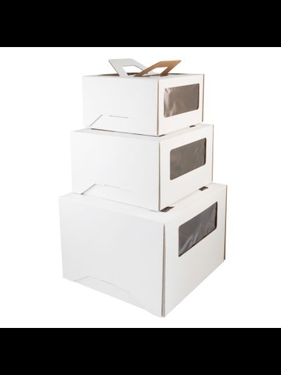 Коробка для торта с ручками с/о (белая, Т22В), 300*300*190мм