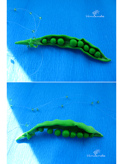 Кулон в виде стручка зелёного горошка - "Сказка о царе горохе"