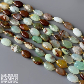 Хризопраз с породой овалы 10x14 мм, цена за нить 19 см