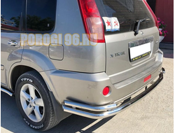 Защита заднего бампера угловая большая двойная d60/42 для Nissan X-trail T30 (2000-2007)