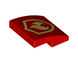 Slope, Curved 2 x 2 x 2/3 with Bright Light Yellow Fire Flame and Shield Badge Pattern, Red (15068pb224 / 6288042)
