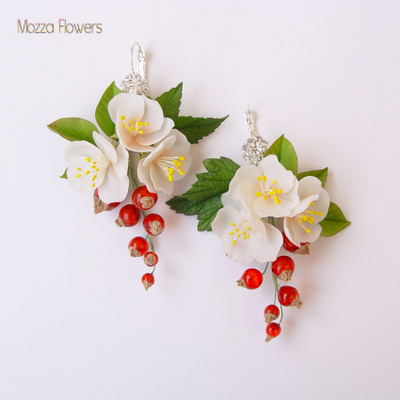 Серьги "Яблоня и красная смородина".