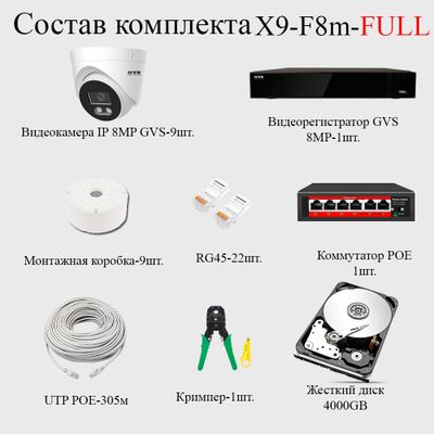 GVS комплект видеонаблюдения GVS-X9-F8m-full, 8MP, расширение 3840x2160