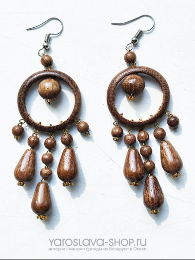 М-121. Серьги деревянные кольцо  дуб капли.