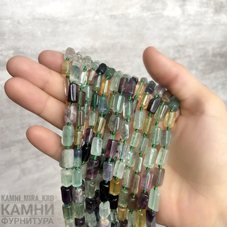 Флюорит цилиндры 9,3-13х6-7,1 мм, цена за нить 19 см
