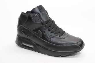 Nike Air Max 90 Высокие Черные, кожа/нат.мех (41-46) Арт: 012MF