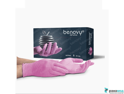 BENOVY Nitrile MultiColor, перчатки нитриловые, розовые, S, 50 пар в упаковке