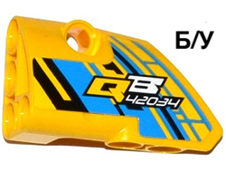! Б/У - Technic, Panel Fairing # 1 Small Smooth Short, Side A with QB 42034 on Dark Azure, Yellow and Black Background Pattern Sticker - Set 42034, Yellow (87080pb021) - Б/У