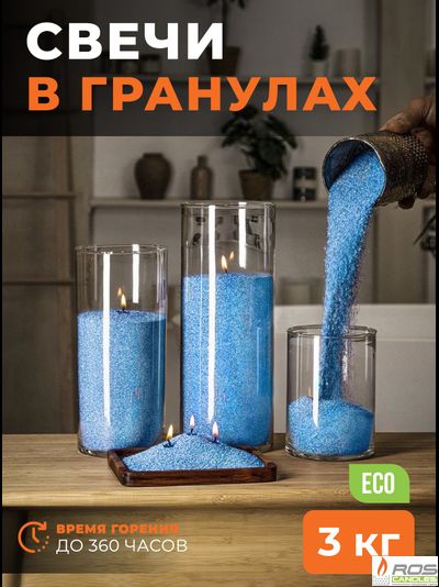 Насыпные свечи RosCandles голубые "Голубой" - пакет 3 кг