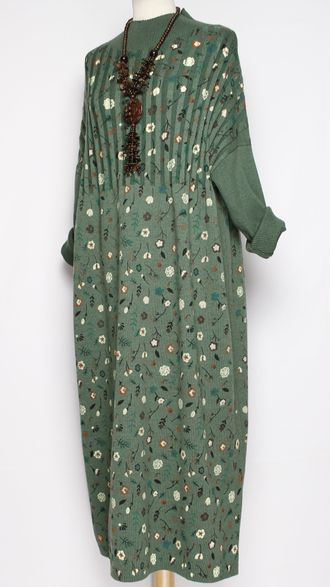 ПЛАТЬЕ БОХО хлопок "ПРОВАНС РУКАВ РЕЗИНКА" малахит р.52-56